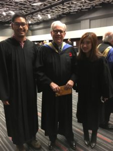 HFA Faculty Physician Dr. John Maxted (centre) with 2017 Family Medicine Residents Graduates Dr. Elbert Manolo (left) and Dr. Tina Wang (right)